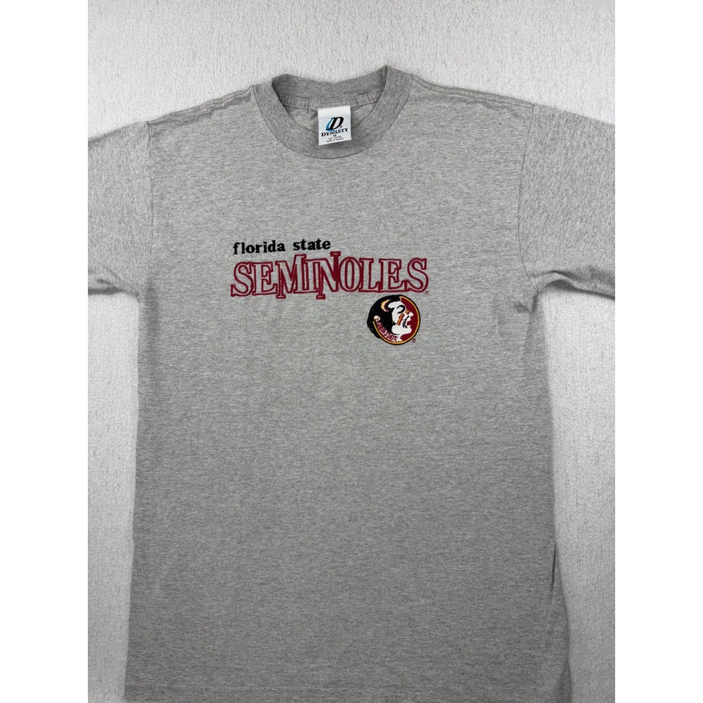 VTG Florida State Seminoles T-Shirt Dynasty Gray Embroidered Cotton Tee Medium